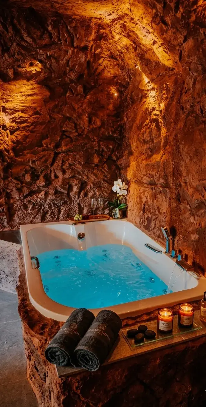 Privater Whirlpool mit Sternenhimmel und Grottenambiente im Love Cottage Hagen